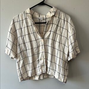 Madewell Cream and Black Windowpane Short-Sleeve Button Shirt